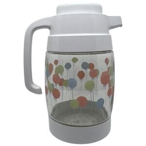 Vintage TOP Brand Glass Pitcher Balloon Print Screw on Lid Handle and Base